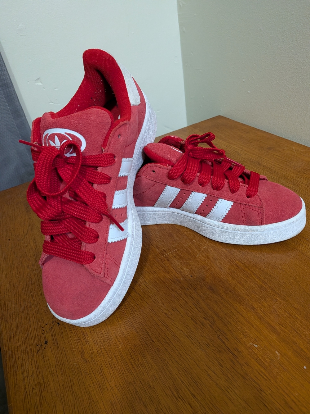 adidas Red Suede Low-Top Sneakers with White Stripes